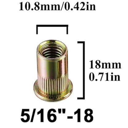 Rivet Nut #5/16"-18 UNC 80Pcs Yellow Zinc Plated Flat Head Knurled - color: YELLOW, size: 5/16"-18