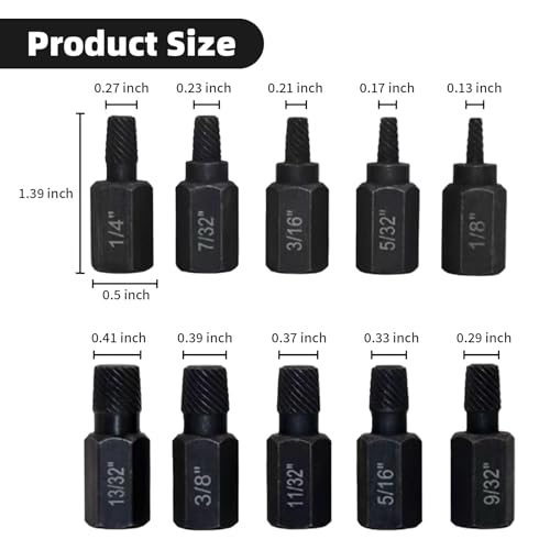 10-Piece Screw Extractor Set for Damaged and Stripped Screws, Alloy Steel Bolt Extractor for Household and Professional Use