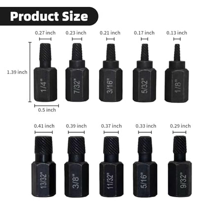 10-Piece Screw Extractor Set for Damaged and Stripped Screws, Alloy Steel Bolt Extractor for Household and Professional Use