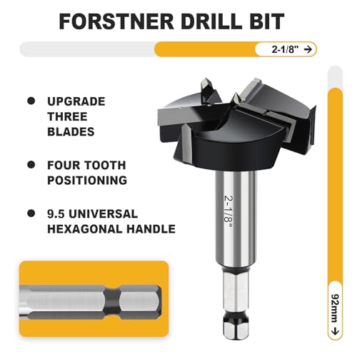 2-1/8" Forstner Drill Bit with 3/8" Quick Change Hex Shank - size: 2-1/8" | 54mm
