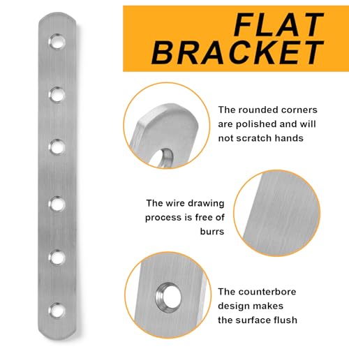 4 PCS Straight Brackets, 6 inch Flat Straight Braces, Stainless Steel Brace Bracket with 24 Pcs Screws for Furniture Repair Fixing
