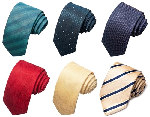 joy alice Tie For Men 6 PCS Necktie Woven Jacquard Neck Ties Set Neck Ties - color: Yellow Green Greenblue Champagne