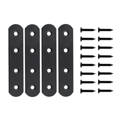 4 Pack Flat Mending Plate for Wood, ULIFESTAR Black Iron Flat Straight Brace Brackets Metal Repair Fixing Wood Brace Joining Plates Connector for Repairing Wooden Furniture with Mounting Screws - size: 4 x 0.79 x 0.12 inches