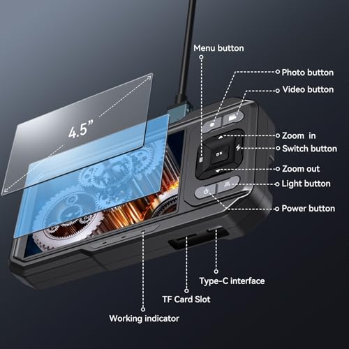 4.5 Inch Dual-Lens Industrial Endoscope, 1080P Photo Video Borescope Inspection Camera, 5.5mm IP67 Waterproof Snake Camera, 8+1 LED Lights, 16.5FT Cable, 32GB - size: 4.5" Dual Lens Endoscope