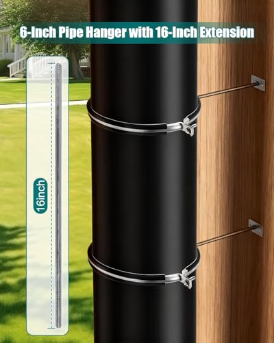 2 Pack 6 Inch Pipe Hanger Bracket with 16 Inch Extension Rod