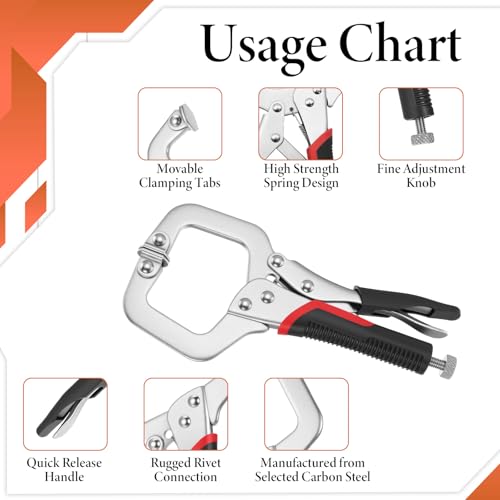 4 Pcs 6 Inch C Clamp Locking Pliers Vise Grip Clamps Heavy Duty Vise Grip Welding Clamp With Swivel Pads for Woodworking, Welding, Building,Home,Metalworking,Auto Repair - size: 6 Inch,Set of 4,Black