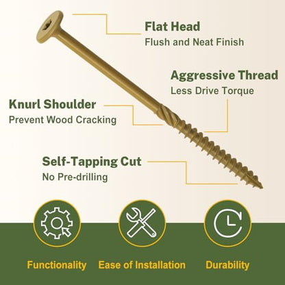 LIONMAX Lag Screws #14 x 6 Inch, 100-PCS Structural Screws, Bronze - size: #14 x 6"
