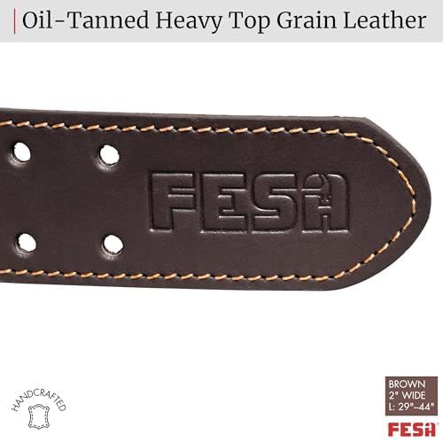 FESA Men's Leather Tool Belt - Handcrafted Top Grain Leather Tool Pouch Belt for Carpenters & Other Trade Professionals - color: Brown - 2" Wide - L