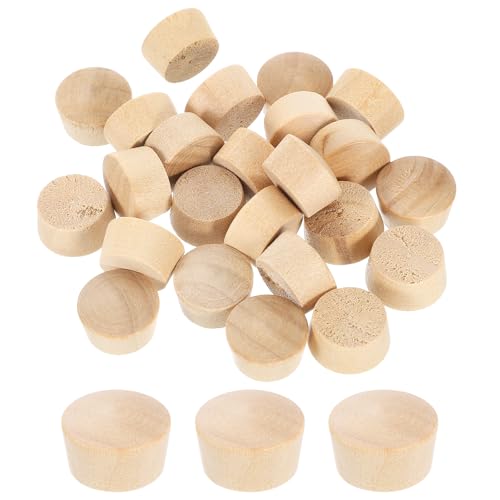 uxcell 26Pcs Wood Button Plugs, 13.5mm/0.53" Flat Head Hardwood Screw Hole Plug Wooden Caps Buttons Wood Plug for Furniture Woodworking Craft Decor (15mm x 13.5mm) - size: 15x13.5x9mm