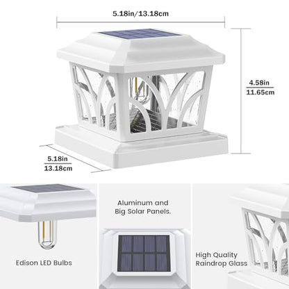 SIEDiNLAR Solar Post Cap Lights Outdoor Aluminum Glass 2 Modes 2 Pack White - color: White, size: 2 Pack
