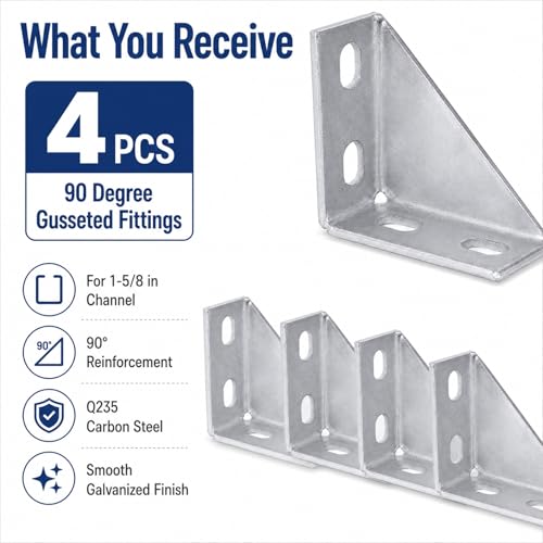 4 Pack 90 Degree Gusseted Fittings, Q235 Carbon Steel for 1-5/8" Channel