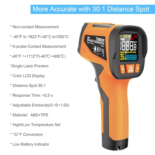 Infrared Thermometer High Temperature Gun, 1922℉ Pyrometer with Color LCD