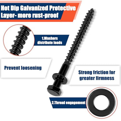Tandefio 100 Pack 5/16''X 4'' Lag Bolts Screw with Washer Galvanized, Black - size: 5/16''x 4''