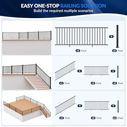 Egadis 1 Pack 42 in x 4 ft Modular Aluminum Stair Railing Kit Without Post - color: Stair 4ft - 1 Panel