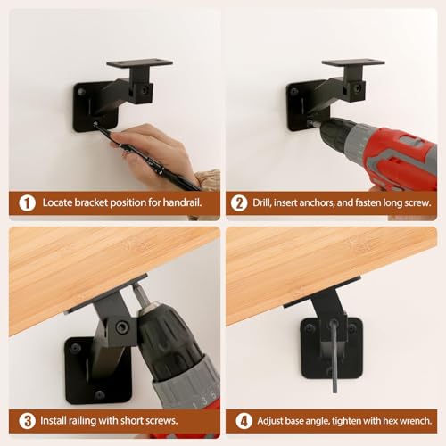 Adjustable Handrail Brackets, 4 Pack Black Swivel Hand Rail Brackets - style: T304 - 4 Pack