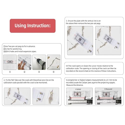 Crack Gauge Monitor， Crack Monitor with Updated Two Fixed adapter | Crack Measure and Record Instrument for Monitoring Wall Deformation and Crack (Pack of 3) - style: 3PCS