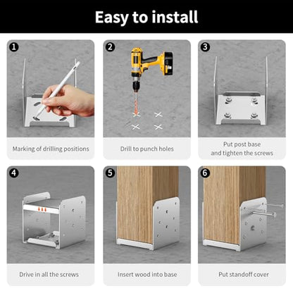 6×6 Post Base Stainless Steel Deck Base Adjustable Post Bracket 2 Pcs Interior Dimensions (5.3×5.3 in) for Vertical Wooden Posts Patio Fences Handheld Support Brackets Etc - size: 6×6 Silver