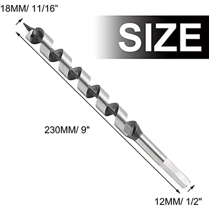 11/16 Inch Diameter Wood Auger Drill Bit, 9 Inch (230mm) Length Ship Auger Bit Wood Hole Cutter for Hardwood, Softwood - 2 Pack - size: 11/16"x9"