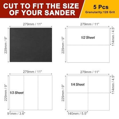 Sandpapers 9x11 5Pcs 120Grit Silicon Carbide - size: 120 Grit