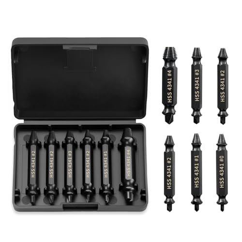 6 Pcs Damaged Screw Extractor Set, Easy Out Bolt Extractor Set, Stripped Screw Remover Tool, Professional Drill Bit Kit for Easily Remove Broken Bolts Stripped Screws Stud Removal Tool