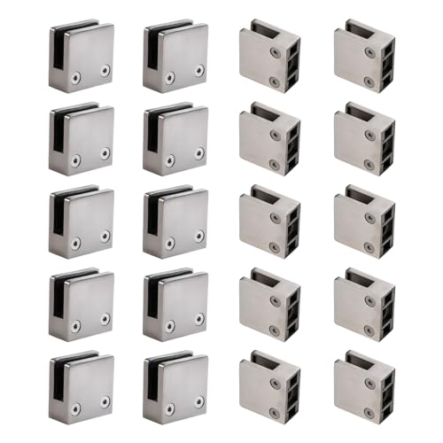 Glass Clamp－304 SS,Adjustable Fits1/3 -1/2" Glass Thickness(Silver-20pcs) - style: Silver-20pcs