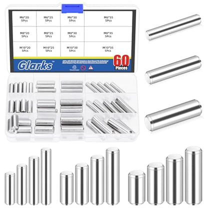 Glarks 60pcs 6/8/10mm Dowel Pins Kit, 12 Sizes 304 Stainless Steel Cylindrical Shelf Support Peg Pin Fasten Elements, Wood Bunk Bed Dowel Pins Shelf Pegs for Cabinet and Furniture Installation - size: M6 M8 M10