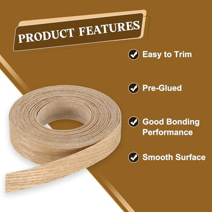 uxcell 3/4 Inch x 25ft Wood Veneer Edge Banding, Pre-Glued Flexible Ash Edging Strips, Iron on with Hot Melt Adhesive Wood Tape for Cabinet Repair and Furniture Restoration - size: 3/4 Inch x 25ft