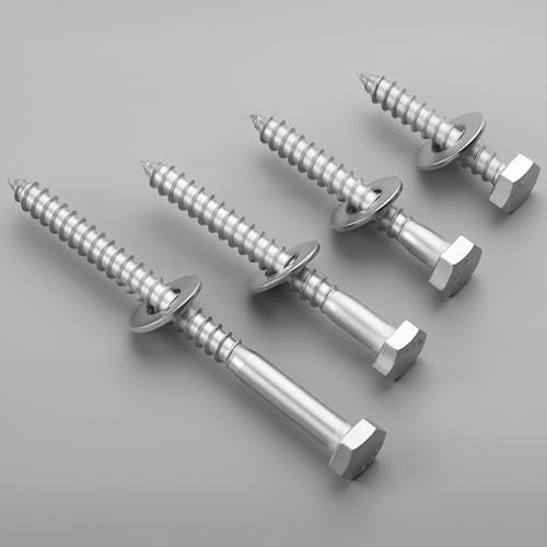 15 Sets 1/4" x 3-1/2" Hex Head Lag Screws Bolts with Flat Washers 304 Stainless Steel 18-8 Heavy Duty Lag Screw for Wood, Driver Bit Included - size: 1/4x3-1/2 (15sets)