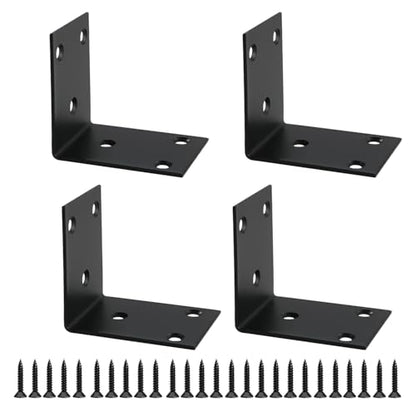 Alise 4Pcs Black Stainless Steel L Brackets Heavy Duty for Wood Furniture - color: Matte Black, size: 65x65MM