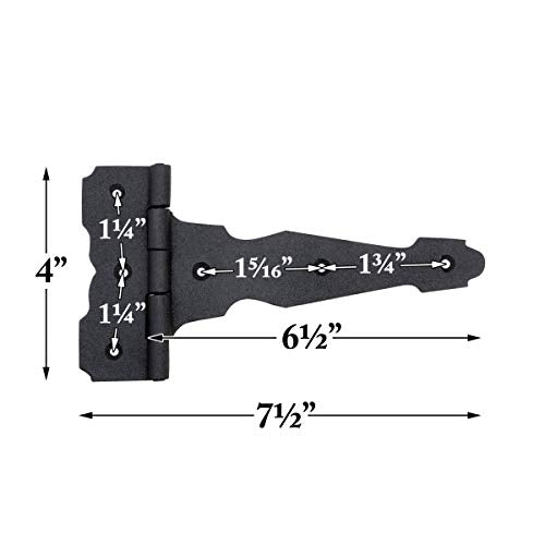 Renovators Supply Manufacturing T Strap Gate Hinges with Hardware 6 1/2 in. Black Rust Resistant Cast Iron Flush Mount Heavy Duty Gate Hinges - size: 6.5 inches - Pack of 1