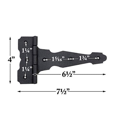 Renovators Supply Manufacturing T Strap Gate Hinges with Hardware 6 1/2 in. Black Rust Resistant Cast Iron Flush Mount Heavy Duty Gate Hinges - size: 6.5 inches - Pack of 1