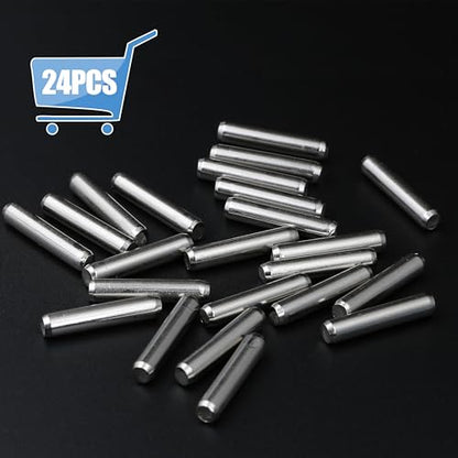 24Pcs Metal Dowel Pins, 5 x 25 mm Shelf Support Pegs, Fasten Elements Polished Nickel Metal Pegs for Bookshelf Shelves Cabinet Closet