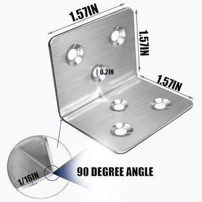 20Pcs Stainless Steel Angle Brackets 1.6"x1.6" Black L Brackets for Wood - style: Silver