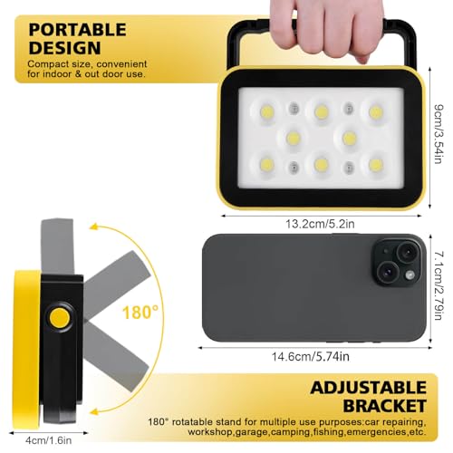 AUMIO 2-Pack Rechargeable LED Work Light, Portable Flood Light with 5 Modes - color: Yellow (2 Pack)