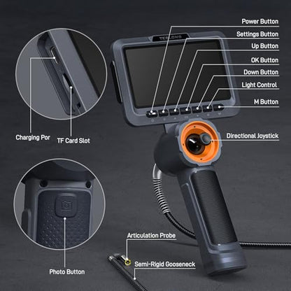 Teslong Dual Lens 4-Way Articulating Borescope for Wall Engine Inspection