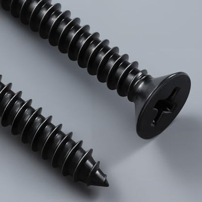 210PCS Wood Screws 1 Inch, #4 x 1 Black Screws, Black Dacromet Flat Head Phillips Self Tapping Suitable for Furniture, Woodworking - size: 4 x 1"