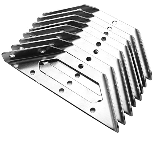 8 Pcs Trapeziform Corner Brace Stainless Steel (5.6 Inch, Silver)