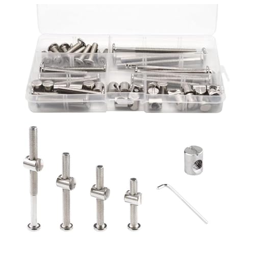 85Pcs Crib Screws Baby Bed Crib Screws Hardware Replacement Kit-M6x20mm/30mm/40mm/50mm/60mm/70mm/80mm Bunk Bed Bolts Hex Socket Cap Screws Bolt with Barrel Nuts/Wrenches for Beds Furniture Headboards - color: 85pcs Silver