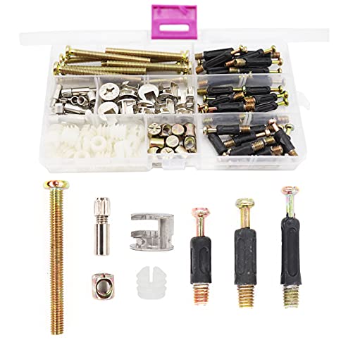90pcs Crib Screws Furniture Cam Lock Connecting Screws Nuts Assortment Kit,Hex Socket Cap Screws/Cam Fitting/Dowel/Pre-Inserte for Cabinets Cupboards Chairs Boards Headboards