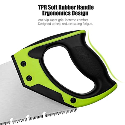 18 Inch Wood Hand Saw, 7 TPI Universal Handsaw Non-slip Ergonomic Handle Rustproof Wood Saw with Chip Removal Design - color: 18 Inch Green