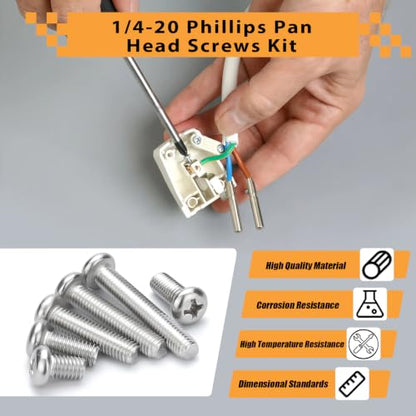 20PCS 1/4-20 x 1 Machine Screws, Phillips Pan Head, 304 Stainless Steel - size: 1/4-20x1"