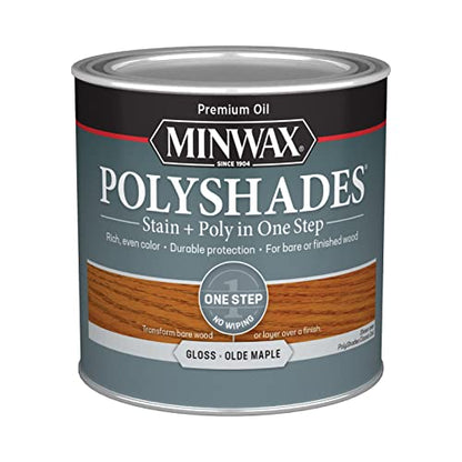 Minwax PolyShades Wood Stain + Polyurethane Finish – ½ Pint, Olde Maple, Gloss - color: Olde Maple, size: 0.25 Quart, style: Gloss