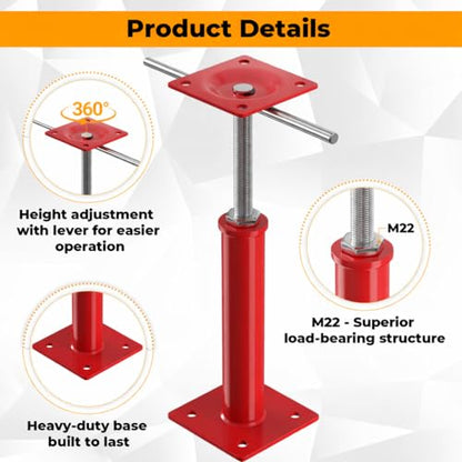 2-Pack House Jacks for Leveling with Adjusting Rod, 11"- 16" Height Range - color: Red, size: 11-16 in
