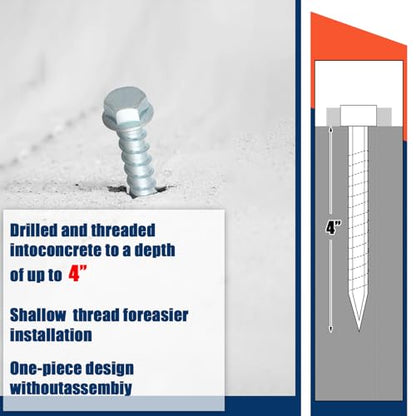 Tandefio 40 Pack 5/8 x 4 Concrete Anchors and Screw Kits Galvanized - size: 5/8" X 4"
