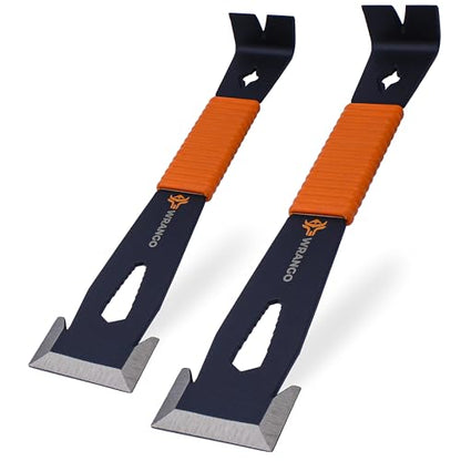 9.5" Trim Bar Pry Bar - Patented Small Pry Bar with Bolt Remover & Nail Puller for Home Improvement & Construction - Flat Bar with Shock-Absorbing Grip & Wide Winged Ends, 2pk - color: 2 Pack