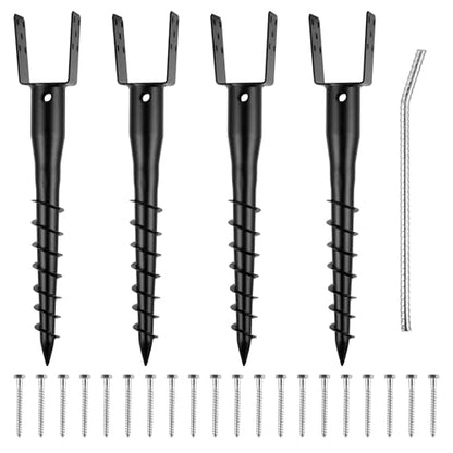 No Dig Ground Screw Anchor - Black U Shaped Post Stake for 4x4 Wood Posts, Includes Lag Bolts & 27" Rebar, for Mailbox Posts and Fence Posts Anchor, 4 Pack - size: 27"(4 Pack)
