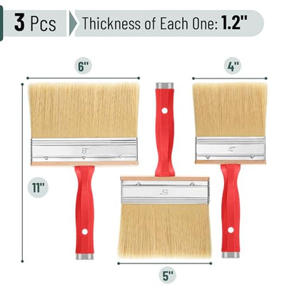 Bates- Deck Stain Brush Set, 3 Pack, 3”, 4” and 6”, Deck Stain Applicator, Red Handle, Stainless Steel Ferrule