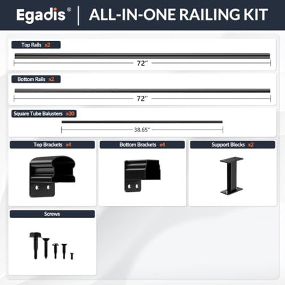 Egadis 2 Pack 42 in x 6 ft Aluminum Porch and Deck Railing Kit Without Post - color: Level 6ft - 2 Panel