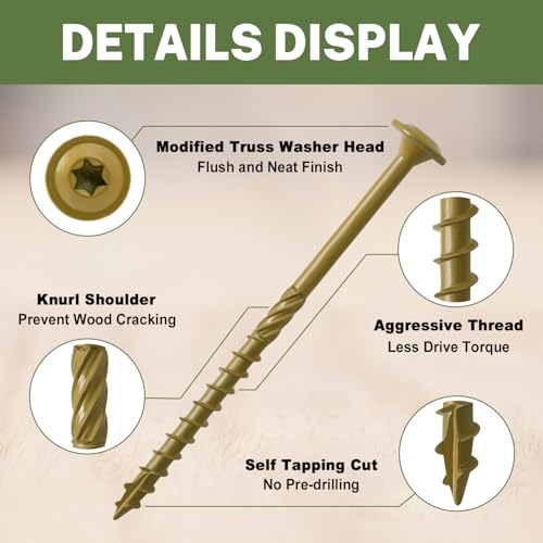 LIONMAX Lag Screws 4 Inch, Structural Wood Screws #14 x 4, 300-PCS, Bronze - color: Bronze, size: #14 x 4"