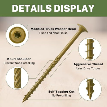 LIONMAX Lag Screws 4 Inch, Structural Wood Screws #14 x 4, 300-PCS, Bronze - color: Bronze, size: #14 x 4"